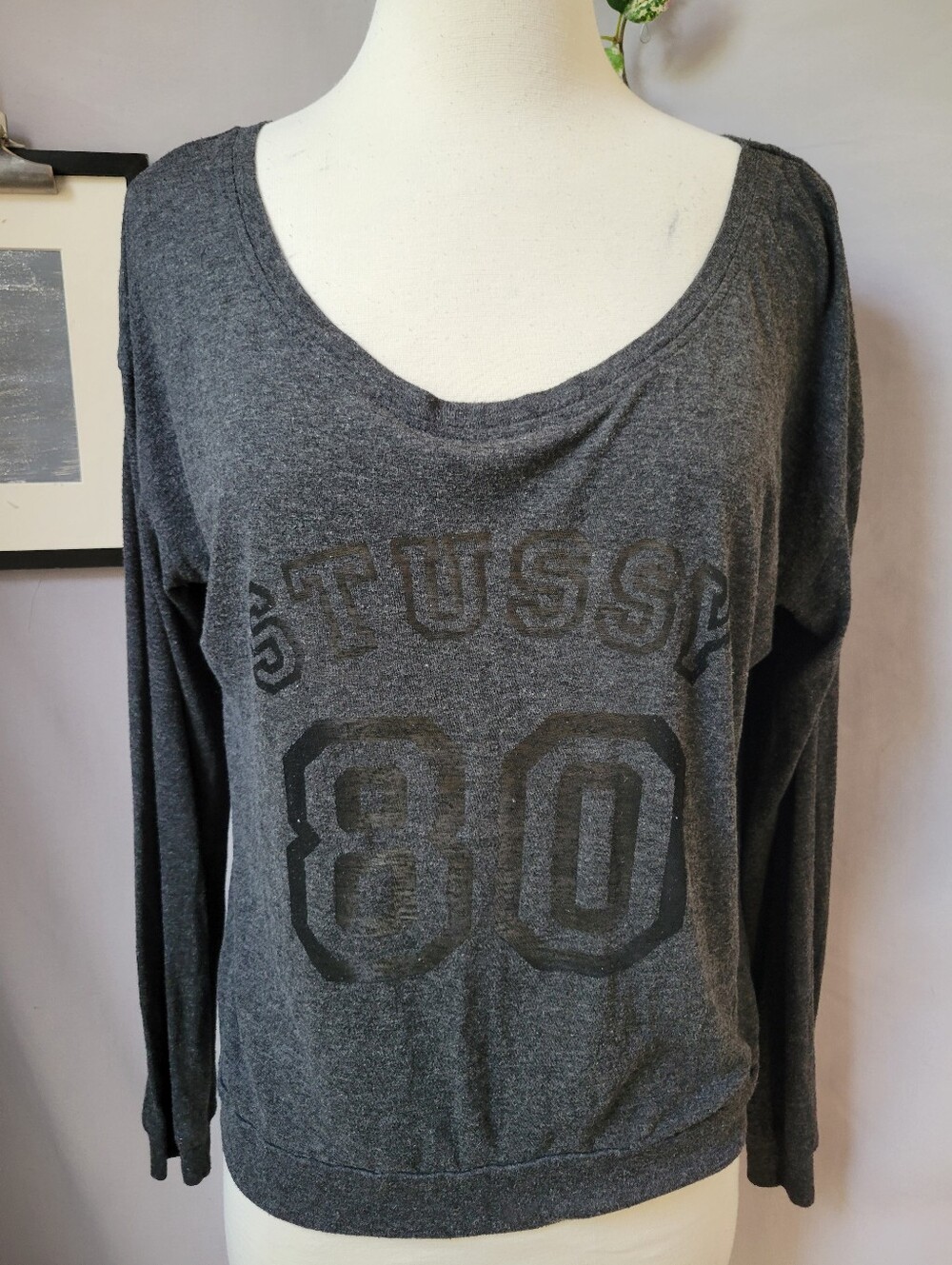 Stussy 80 Banded Burnout Lightweight Pullover Tee Gray S